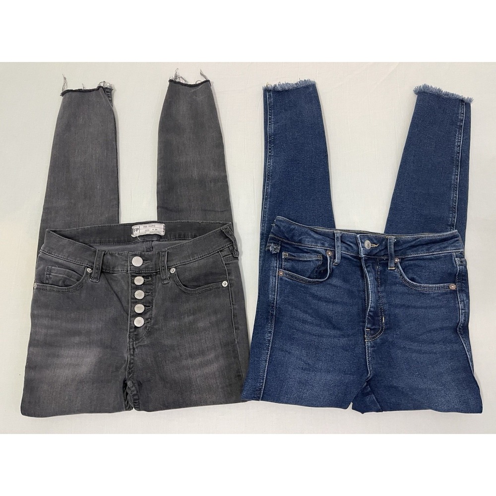 FREE PEOPLE Stretch Denim Raw Hem‎ Pull-On JEGGINGS 26 Lot Of 2